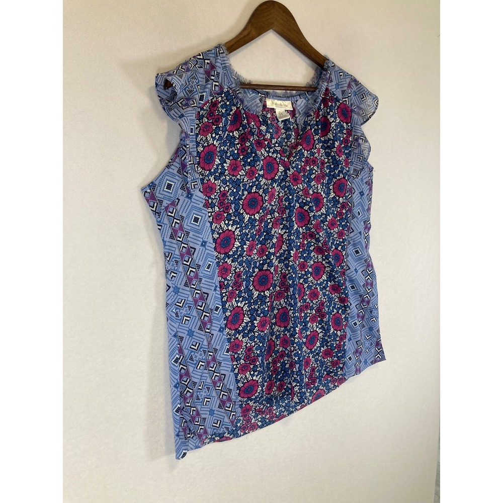 Boho Floral Motherhood Maternity Womens Large Blue Pink Mixed Print Ruffle Top - Picture 10 of 10